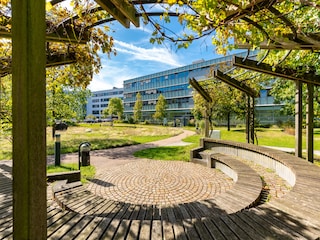 Office campus with landscaped gardens