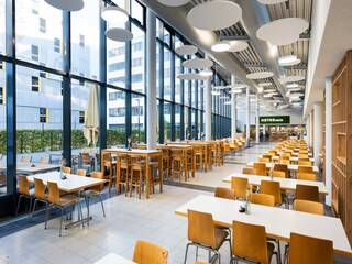 Modern cafeteria with spacious seating area